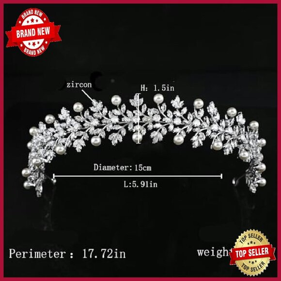 Pearl & Cubic Zirconia Bridal Headpiece Silver Gold Botanical Wedding Tiara main image 5